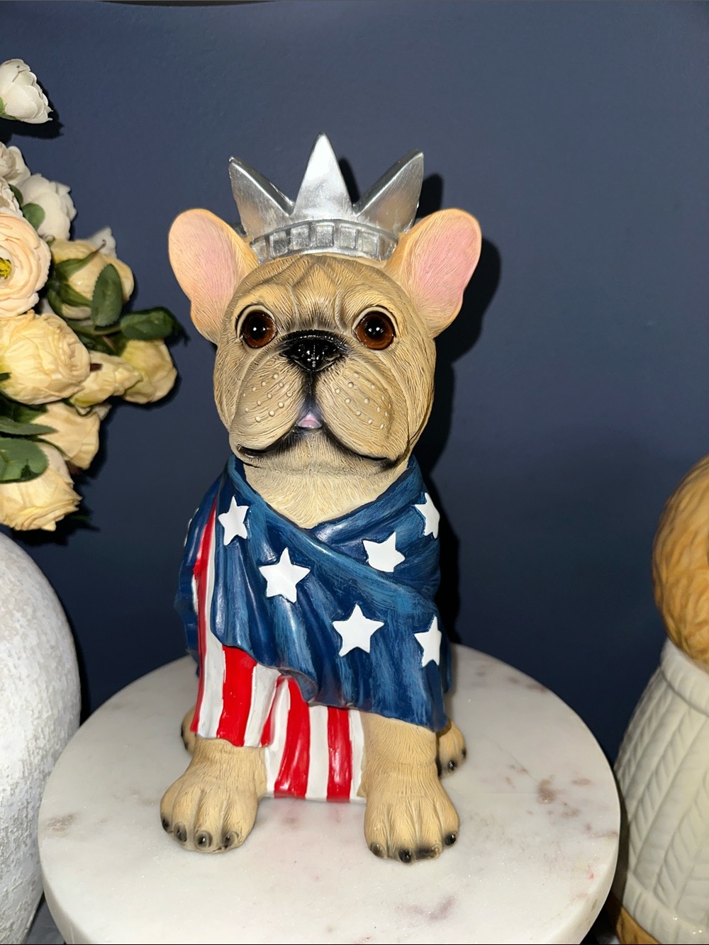 Patriotic French Bulldog Figurine Statue - Red White Blue